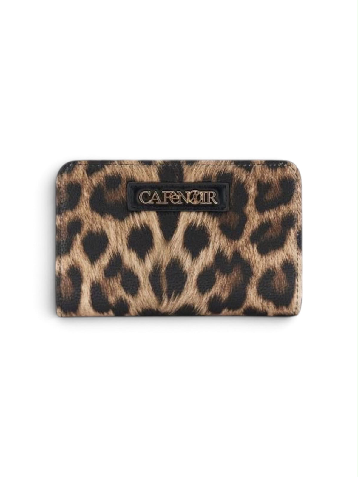 Portafoglio medio con zip con stampa leopardo e lettering