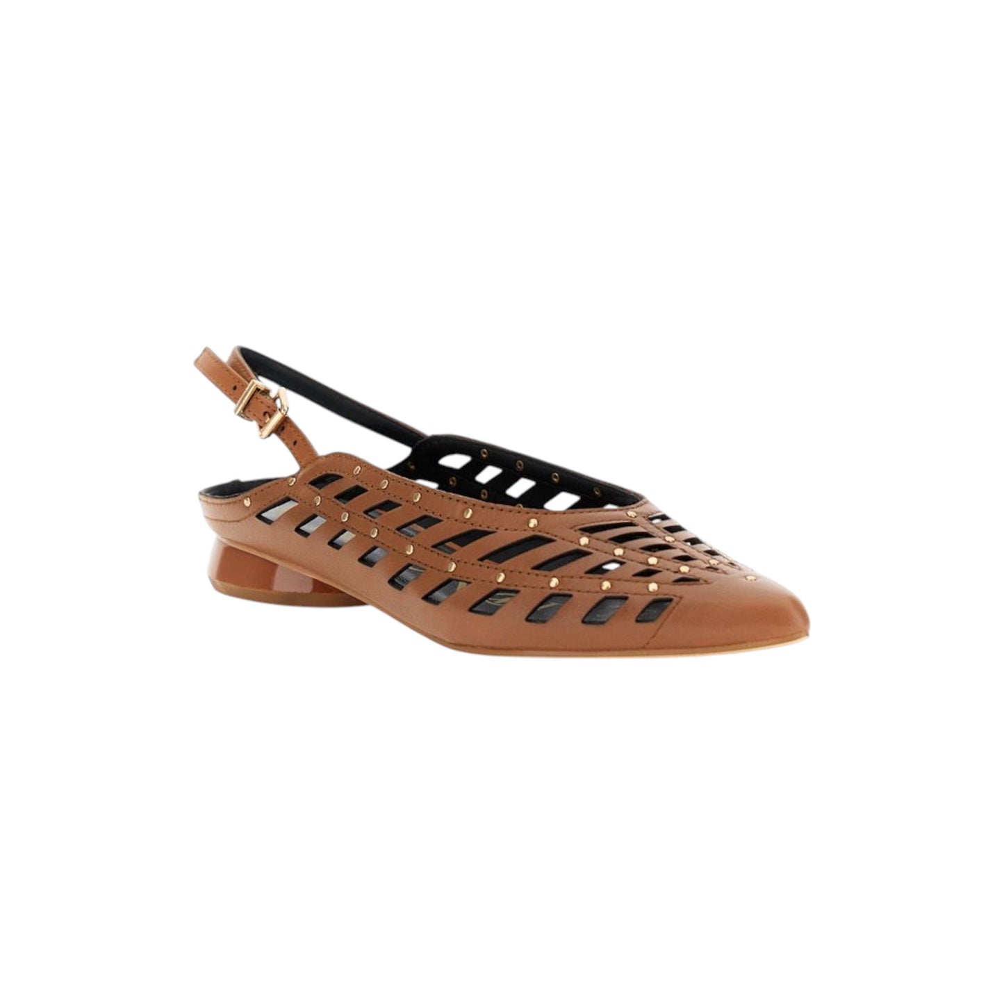Slingback in nappa traforata con borchie e cinturino