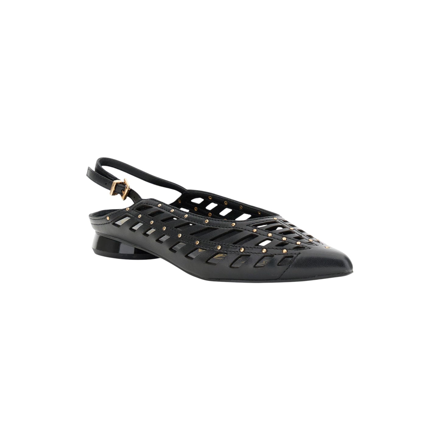 Slingback in nappa traforata con borchie e cinturino