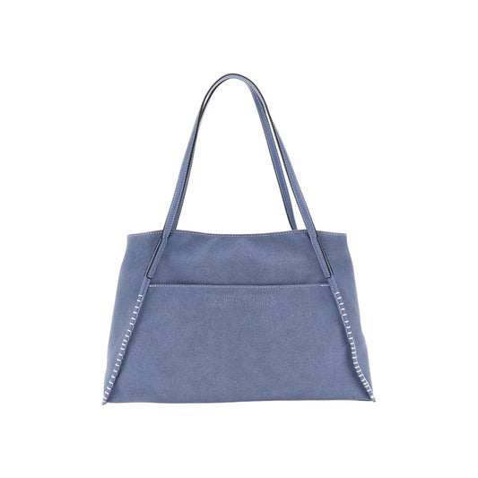 Shopping bag effetto camoscio, tasca frontale pratica, logo in alta frequenza avion